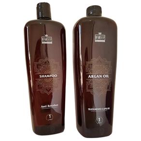 Kit Shampoo Anti Resíduo + Tratamento Capilar Hair Vip Profissional Escova Progressiva Óleo de Argan- 1 Litro (cada)