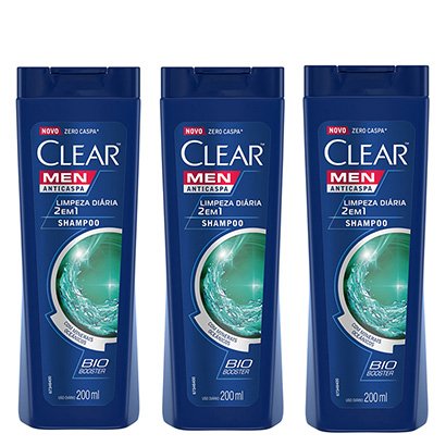 Kit Shampoo Anticaspa Clear Men Limpeza Diária 2 em 1 200ml com 3
