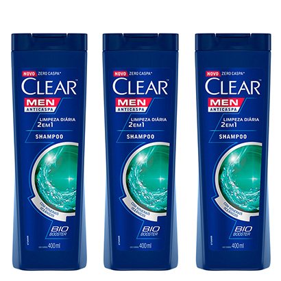 Kit Shampoo Anticaspa Clear Men Limpeza Diária 2 em 1 400ml com 3
