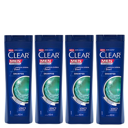 Kit Shampoo Anticaspa Clear Men Limpeza Diária 2 em 1 400ml com 4 Unidades