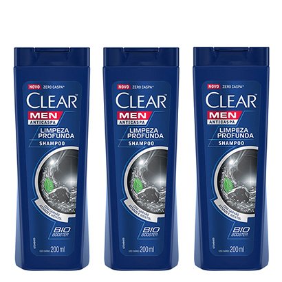Kit Shampoo Anticaspa Clear Men Limpeza Profunda 200ml com 3