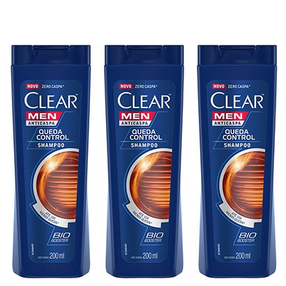 Kit Shampoo Anticaspa Clear Men Queda Control 200ml com 3