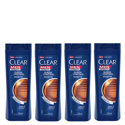 Kit Shampoo Anticaspa Clear Men Queda Control 200ml com 4 Unidades