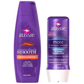 Kit Shampoo Aussie Smooth 400ml + Tratamento Capilar Aussie Moist 3 Minutos Milagrosos 236ml