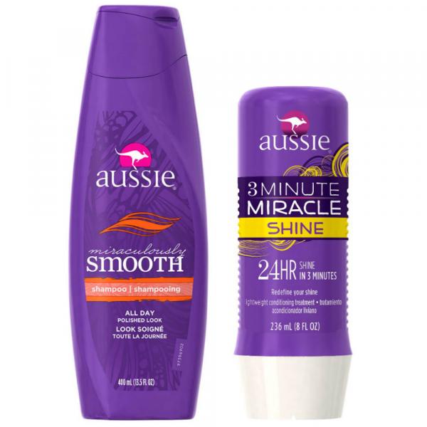 Kit Shampoo Aussie Smooth 400ml + Tratamento Capilar Aussie Shine 3 Minutos Milagrosos 236ml - Aussie