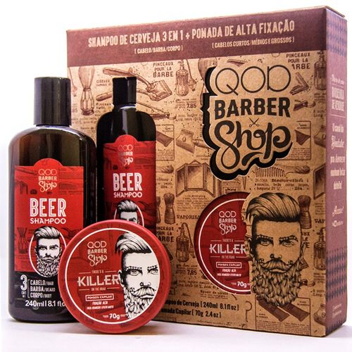 Kit Shampoo Beer 240ml e Pomada Killer 70gr Qod Barber Shop