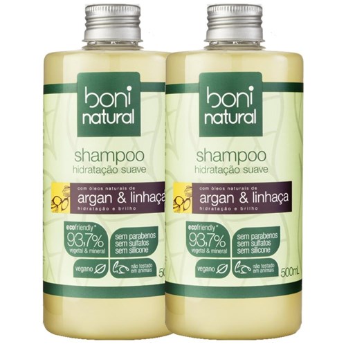 Kit Shampoo Boni Natural Argan e Linhaça 500Ml com 2 Unidades