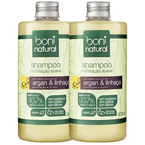 Kit Shampoo Boni Natural Argan e Linhaça 500ml com 2 Unidades