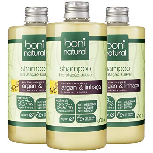 Kit Shampoo Boni Natural Argan e Linhaça 500ml com 3 Unidades