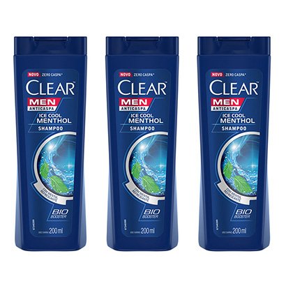 Kit Shampoo Clear Ice Cool Menthol Anticaspa 200ml 3 Unidades