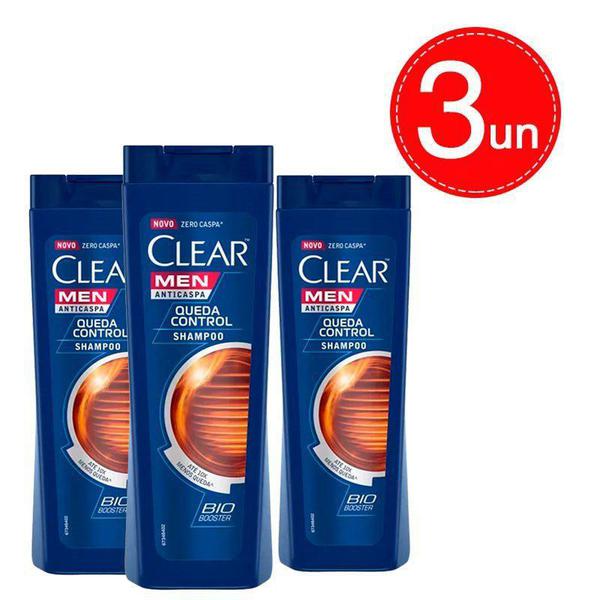 Kit Shampoo Clear Men Anticaspa Queda Control 400ml - 3 Unidades