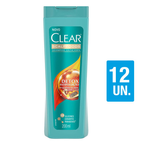 Kit Shampoo Clear Women Anticaspa Detox Antipoluição 200Ml com 12Un