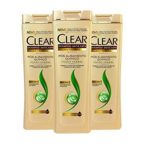 Kit 3 Shampoo Clear Women Fusão Herbal Pós-alisamento Químico Feminino - 200 Ml