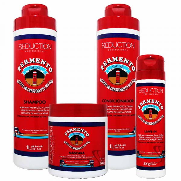 Kit Shampoo Condicionador 1L Leave-in 300g Máscara 500g Fermento Capilar - Seduction - Seduction Professional
