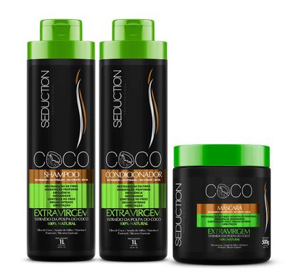 Kit Shampoo Condicionador 1L Máscara 500g Coco Extra Virgem - Seduction
