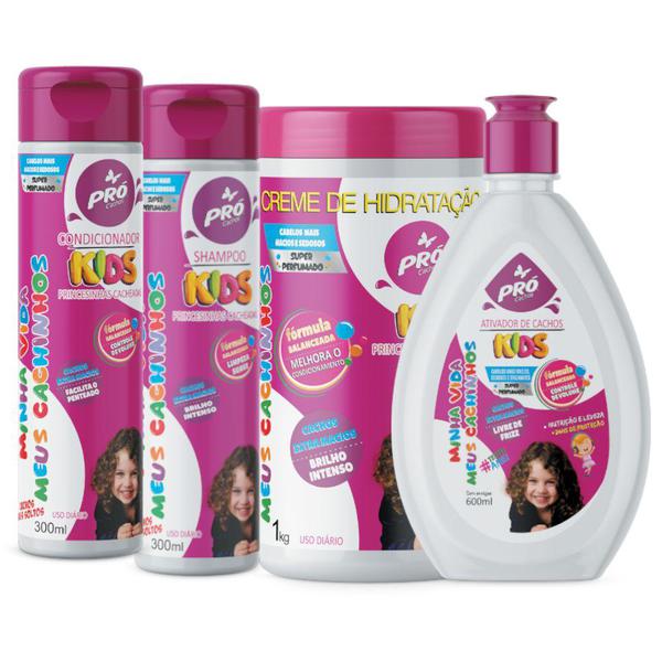 Kit Shampoo + Condicionador + Ativador de Cachos + Hidratação Pró Cachos Kids - Princesinhas Cacheadas
