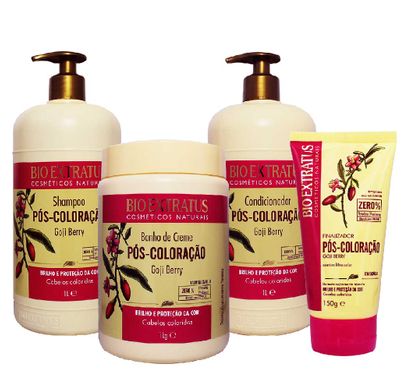 Kit Shampoo Condicionador Banho de Creme e Finalizador Pós Coloração Goji Berry 1L - Bio Extratus