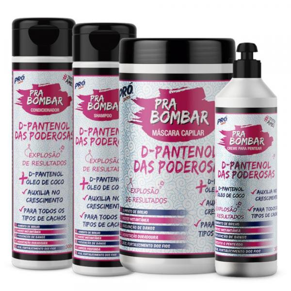 Kit Shampoo + Condicionador + Creme de Pentear + Máscara Capilar Pró Cachos - Pra Bombar