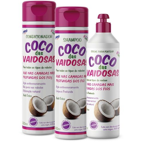 Kit Shampoo + Condicionador + Creme de Pentear Pró Cachos - Coco das Vaidosas