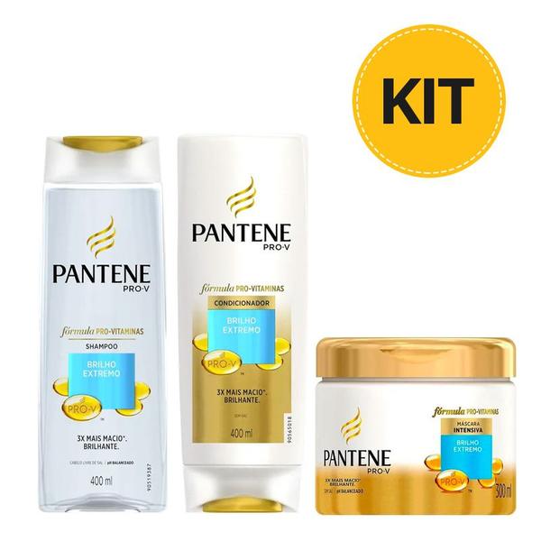 Kit Shampoo + Condicionador + Creme de Tratamento Pantene Brilho Extremo com 20% Off