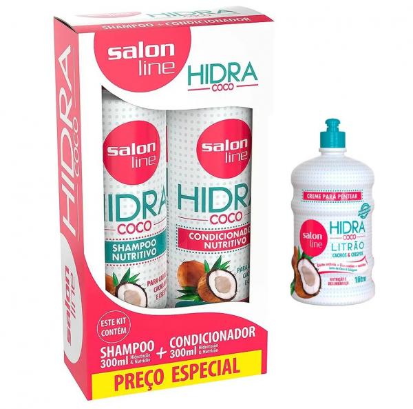 Kit Shampoo + Condicionador+ Creme P 1 Litro Hidra Coco 300ml - Salon Line