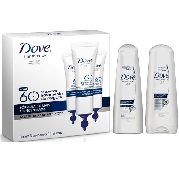 Kit Shampoo + Condicionador Dove Reconstrução 200Ml + 3 Ampolas de Tratamento