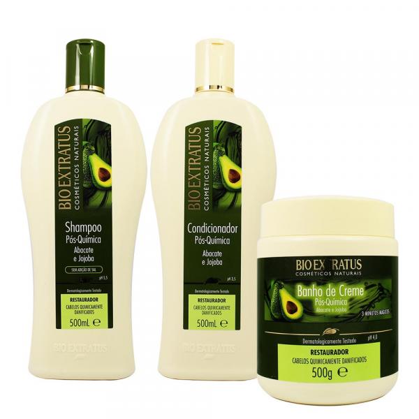 Kit Shampoo, Condicionador e Banho de Creme Pós Química Abacate e Jojoba 500g - Bio Extratus