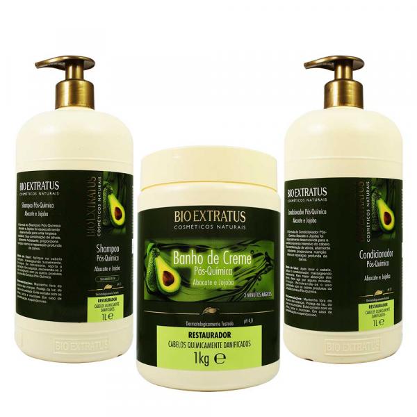 Kit Shampoo, Condicionador e Banho de Creme Pós Química Abacate e Jojoba - Bio Extratus