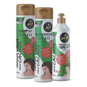 Kit Shampoo Condicionador e Creme de Pentear Cachos Abacate