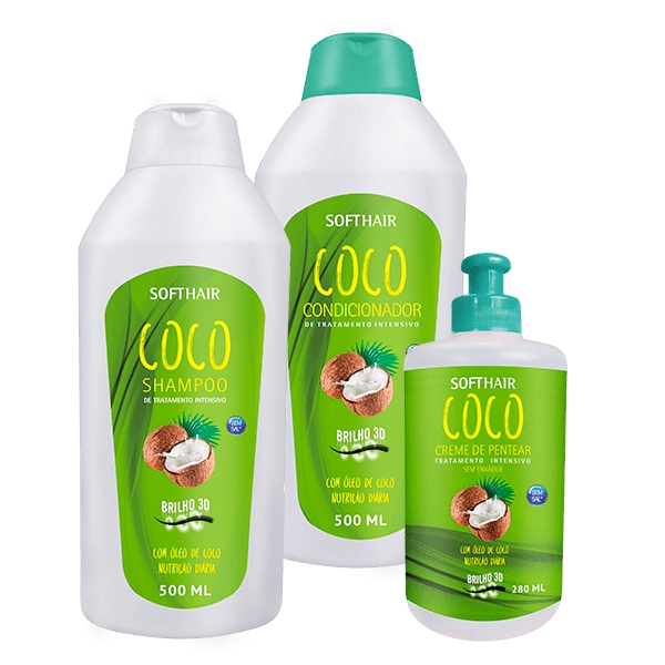 Kit Shampoo Condicionador e Creme de Pentear Óleo de Coco Linha 3D Restaura SoftHair - Soft Hair