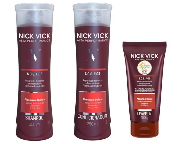 Kit Shampoo Condicionador e Leave-in Nick Vick SOS Fios