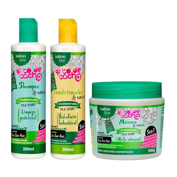 Kit Shampoo Condicionador e Máscara Babosa Tratamento Pra Divar TodeCacho - Salon Line