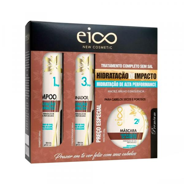 Kit Shampoo Condicionador e Máscara Hidratação de Impacto 280ml - Eico