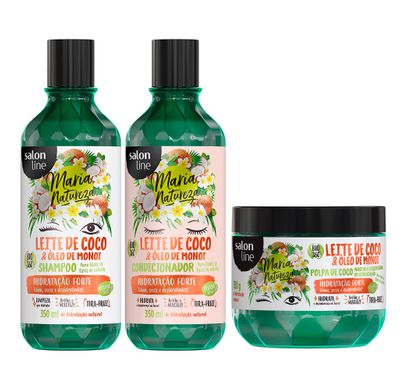 Kit Shampoo Condicionador e Máscara Maria Natureza Leite de Coco e Óleo de Monoi - Salon Line