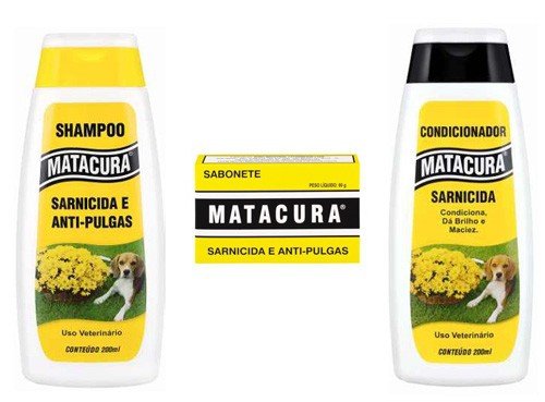 Kit Shampoo, Condicionador e Sabonete Matacura Anti Pulgas e Sarnicida