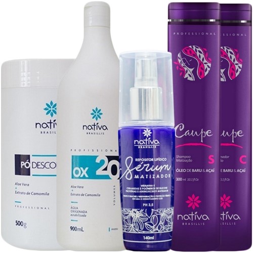 Kit Shampoo, Condicionador e Serum Matizador + Ox 20 Vol + Pó Descolor...