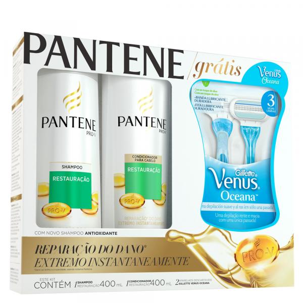 Kit Shampoo + Condicionador + Gillette Venus Oceana Pantene Restauração