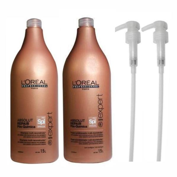 Kit Shampoo Condicionador LOréal Absolut Repair Pós Química (1,5L) e Válvulas Pump - Loreal