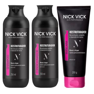 Kit Shampoo + Condicionador + Máscara Capilar Nick & Vick Pro-Hair Reestruturador Kit