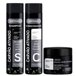 Kit shampoo + condicionador + mascara carvao ativado Softhair