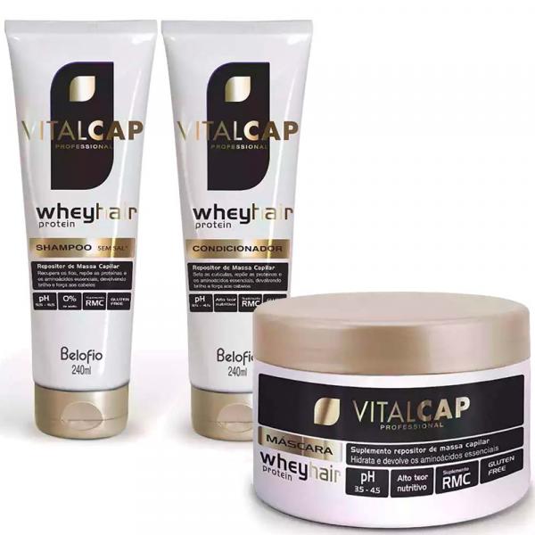 Kit Shampoo Condicionador Máscara VITALCAP Whey Hair Protein 240ml - Belofio