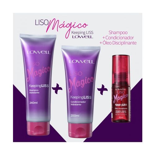 Kit Shampoo + Condicionador + Oleo Disciplinante Keeping Liss Liso Magico Lowell (3 Produtos)