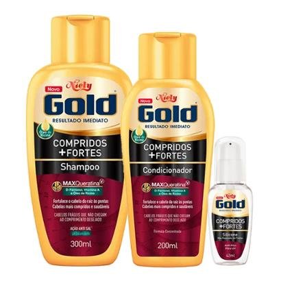 Kit Shampoo + Condicionador + Óleo Niely Gold Reparação Compridos + Fortes