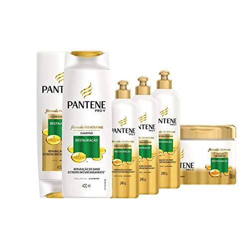 Kit Shampoo + Condicionador Pantene Restauração 400 ML + 1 Creme de Tratamento + 3 Cremes de Pentear Pantene Restauração