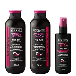 Kit Shampoo + Condicionador + Spray Nick & Vick Pro-Hair Reestruturador Kit