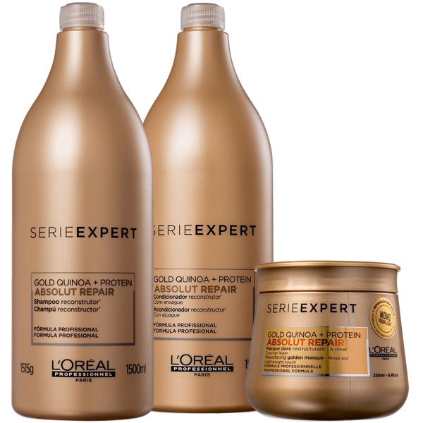 Kit Shampoo + Condicionador 2x1500ml + Máscara 250g Gold Quinoa + Protein L'Oréal - Loreal