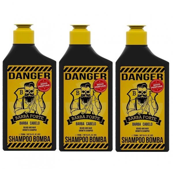 Kit - 3 Shampoo Danger Para Barba e Cabelo 250 ml - Barba Forte