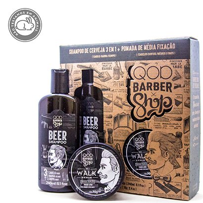Kit Shampoo de Cerveja QOD Barber Shop 3 em 1 + Pomada Capilar Walk