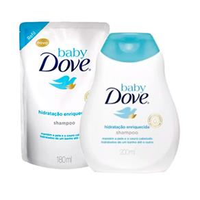 Kit Shampoo Dove Baby Hidratação Enriquecida 200ml + Refil 180ml