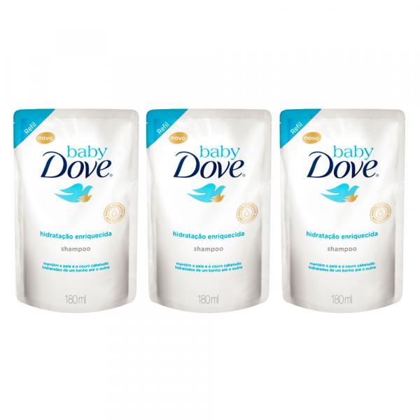 Kit Shampoo Dove Baby Hidratação Enriquecida Refil 180ml 3 Unidades